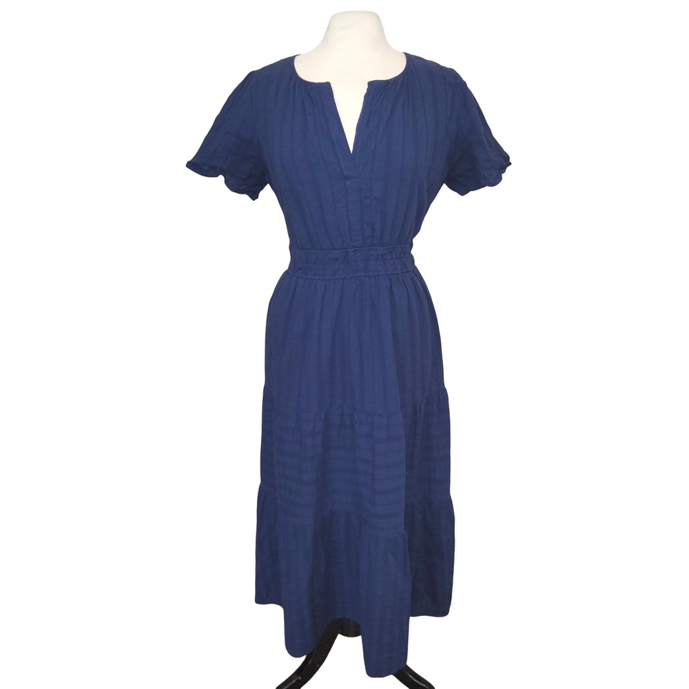 BTFBM Navy Blue Textured Tiered Flare A-Line Boho Cottagecore Midi Dress XL